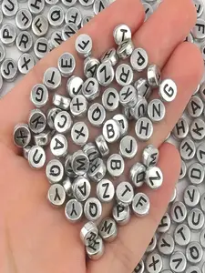 500pcs 4x7mm Silver Round Letter Acrylic Initial Charm Beads Fashion Women Phone Chain Charms for Jewelry Making