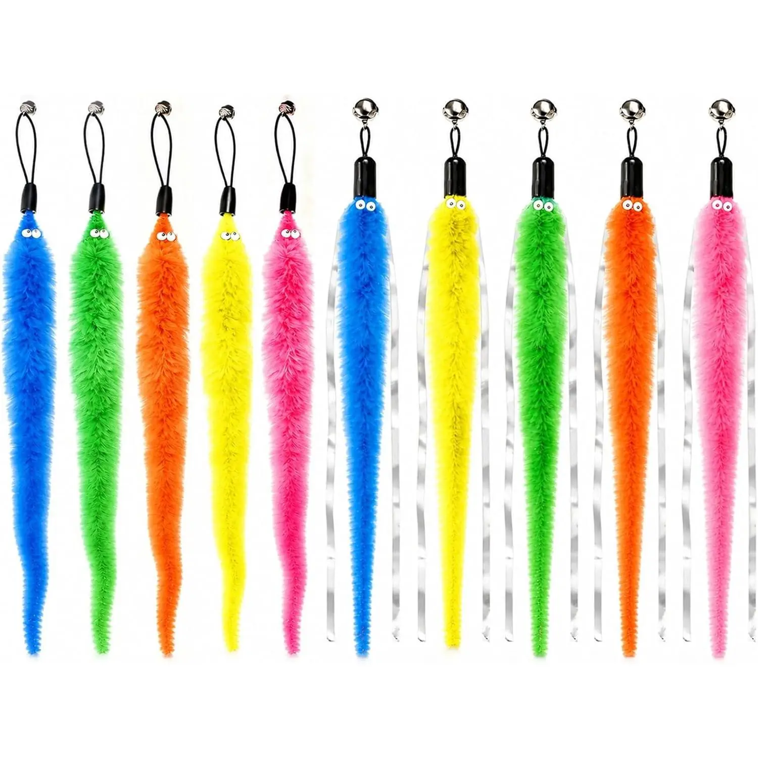 10 count  Worm , Colorful  Wand Attachment Interactive Cats Fuzzy Worm Toys for Kitten Cats Teaser Play and Chase Exercise