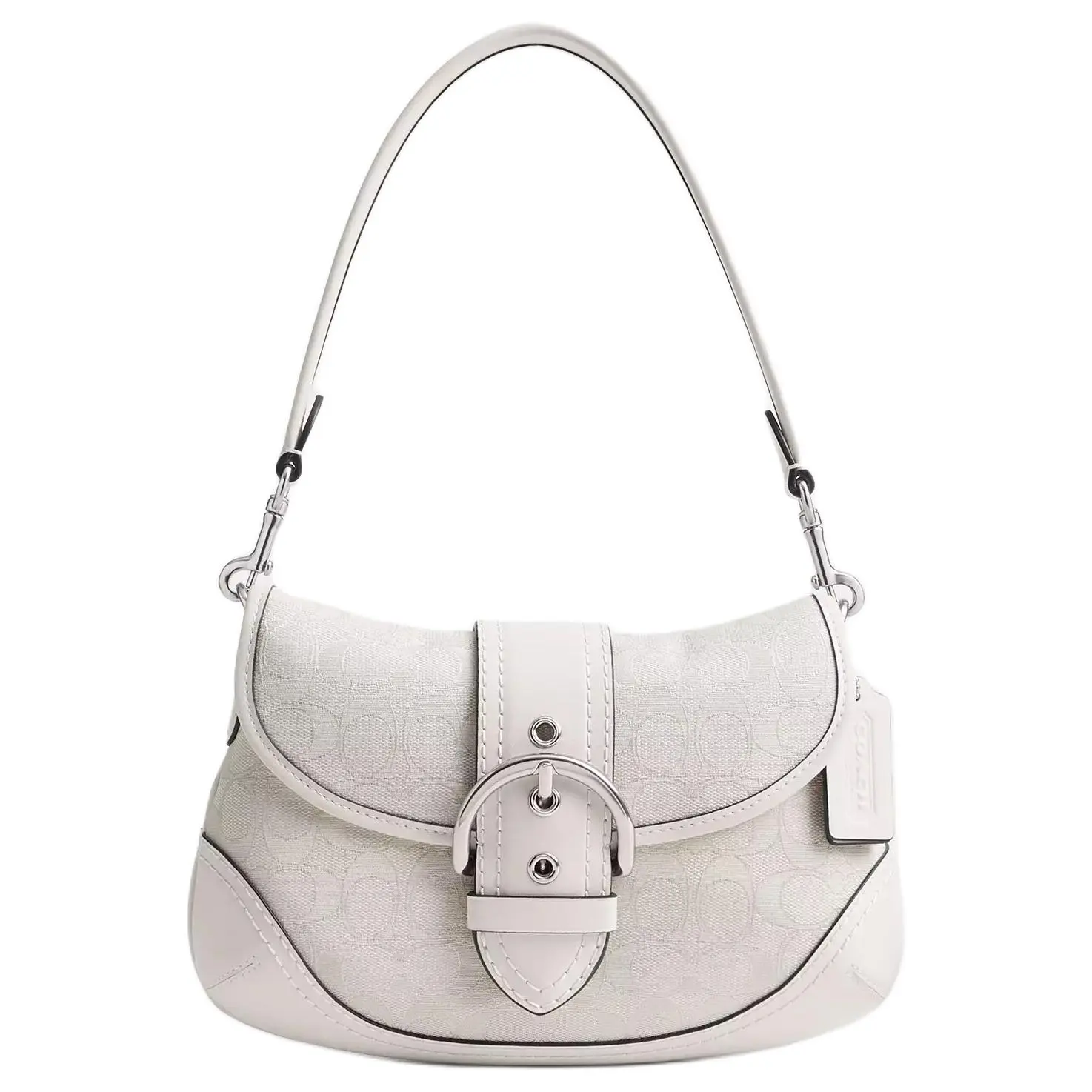 COACH Soho 27 Classic Monogram Woven Fabric and Leather Crossbody Bag for Women, Large Size, Cloud Pink