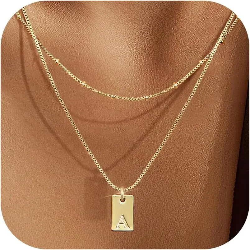 Layered Initial Necklaces for Women, Dainty 14K Plated Gold Necklace Waterproof, Personalized Pendant Letter Name Necklace Trendy Jewelry