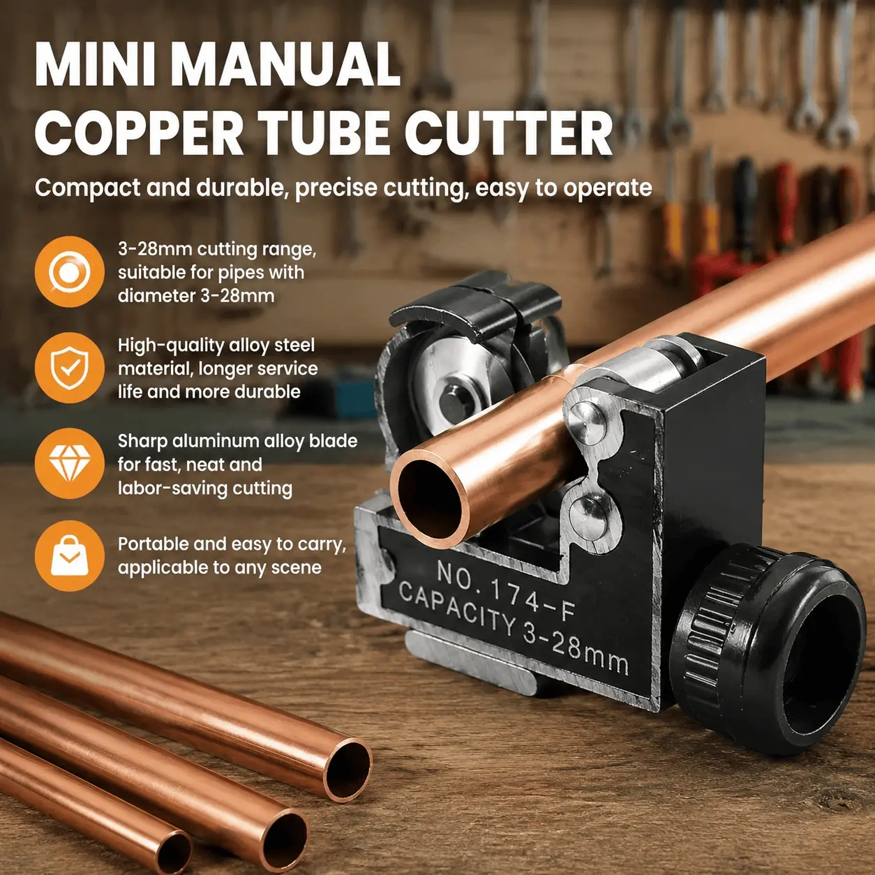 Adjustable Pipe Cutter Set 3-28mm, Portable Tube Cutting Tool Kit for Metal Plastic PVC Copper Aluminum, Multi-Function Pipe Trimmer with Quick-Lock Anti-Slip Rotary Cutter, Heavy Duty Tubing Workstation
