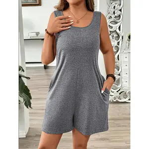Spring-Summer Women's Solid Color Jumpsuit with Side Pockets