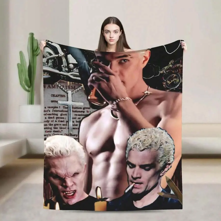Buffy The Vampire Slayer Spike Custom Flannel Throw Blanket - Fluffy Skin-friendly, Warm Lightweight, Portable, Durable Multi-use for Sofa, Bedding, Lounge, Ideal Gift for Any Occasion