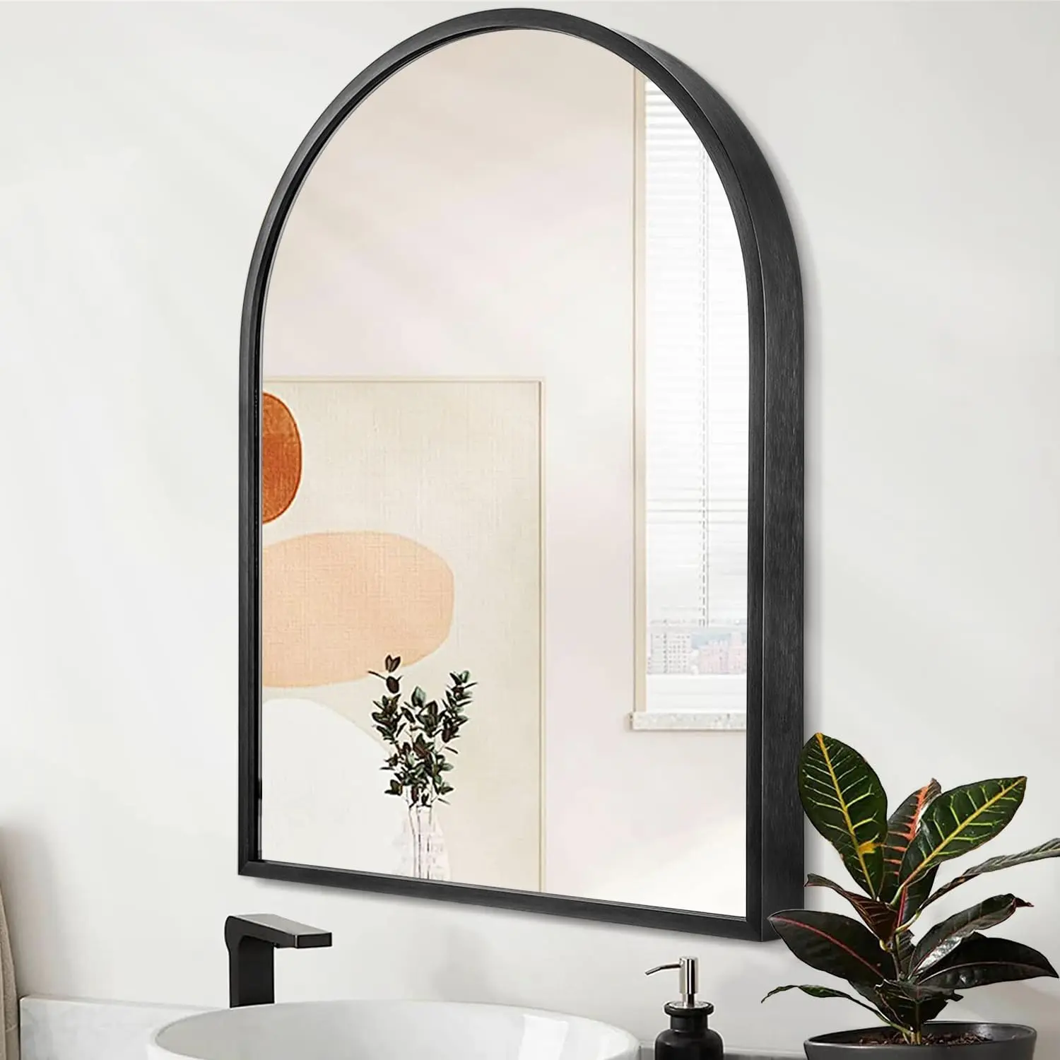 Arch Wall Mirror 20"x16" Large Black Bathroom Mirror Metal Frame Mirrors for Wall, Decoration Vanity Bedroom Entryway Living Room