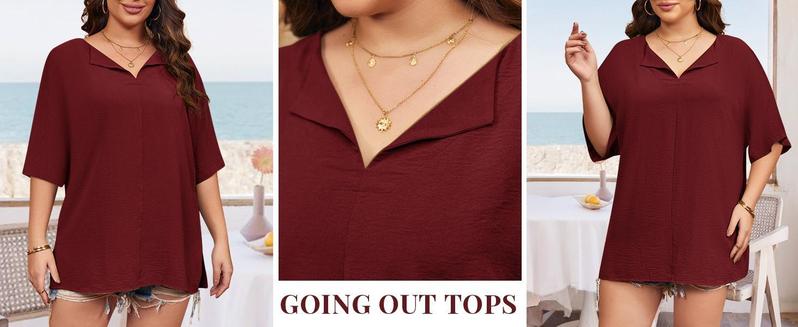 Imily Bela Curve Womens 2025 Plus Size Tops Short Sleeve V Neck Tee Blouse Summer Loose Fit Casual Tunic Top XL-5XL