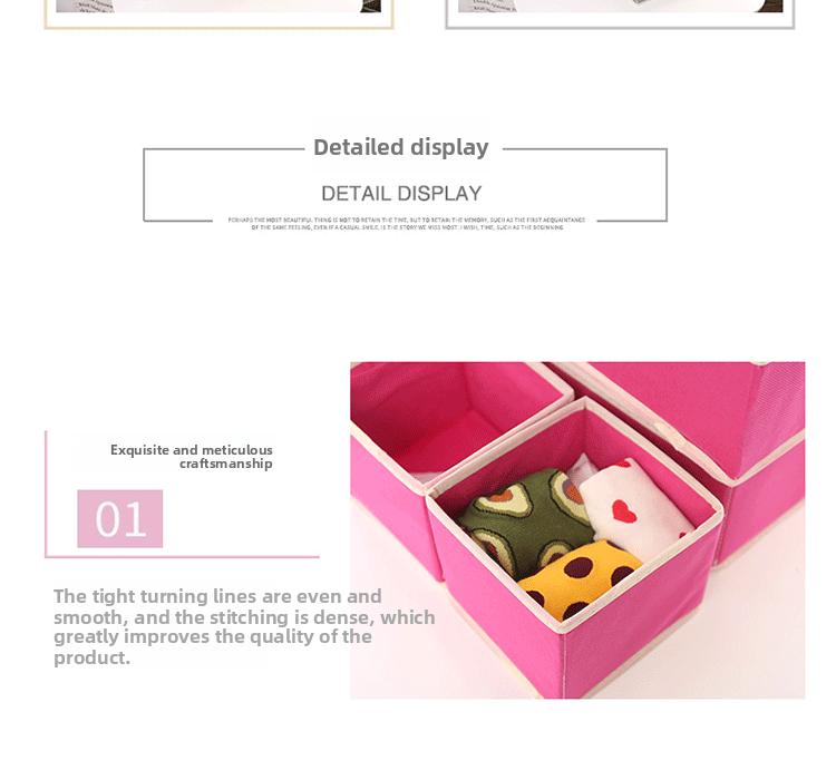 Coverless underwear grid fabric desktop bra, panty, and sock storage box wardrobe drawer-style organizer six-piece set