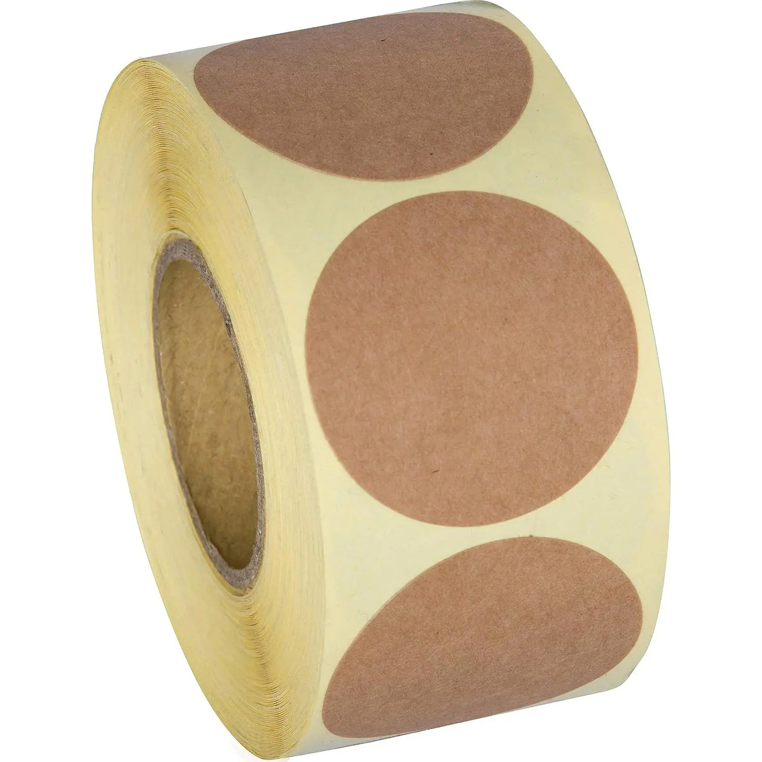 1.5" Unprinted Round Blank Labels (500 Per Roll) - Brown Office Stationery for Store Owners, Crafts, Organizing, 1.5" Size, Round Shape