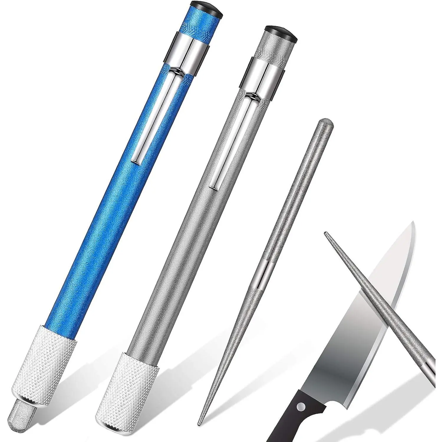 2 count  Retractable  Sharpener Steel Sharpening Rod for Kitchen Outdoor Serrated Stick Tools (Blue, )