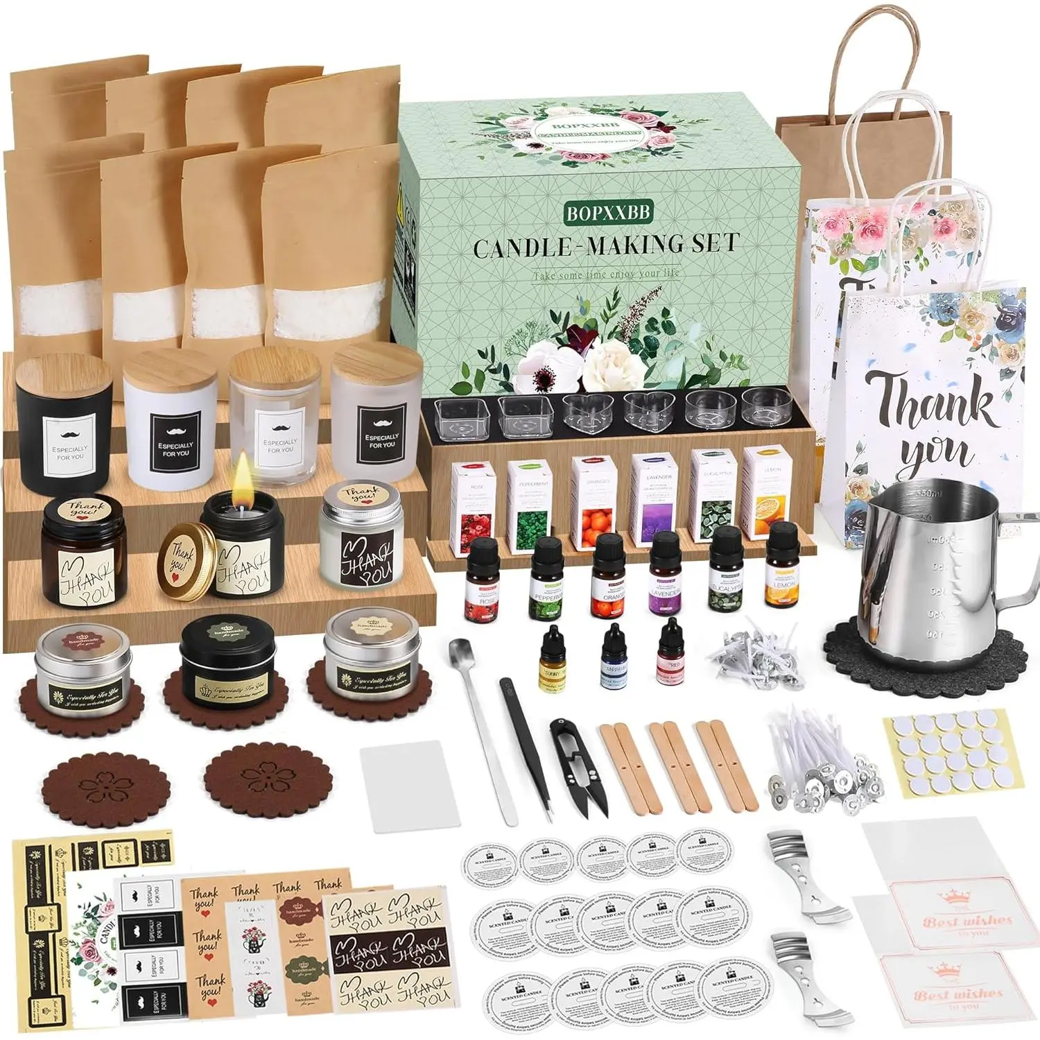 Complete Candle Making Kit, DIY Candle Making Supplies for Adults, Include Soy Wax, Candle Cups & Tins Candle Wicks & Light Aroma Type Scents, Liquid Dyes & More