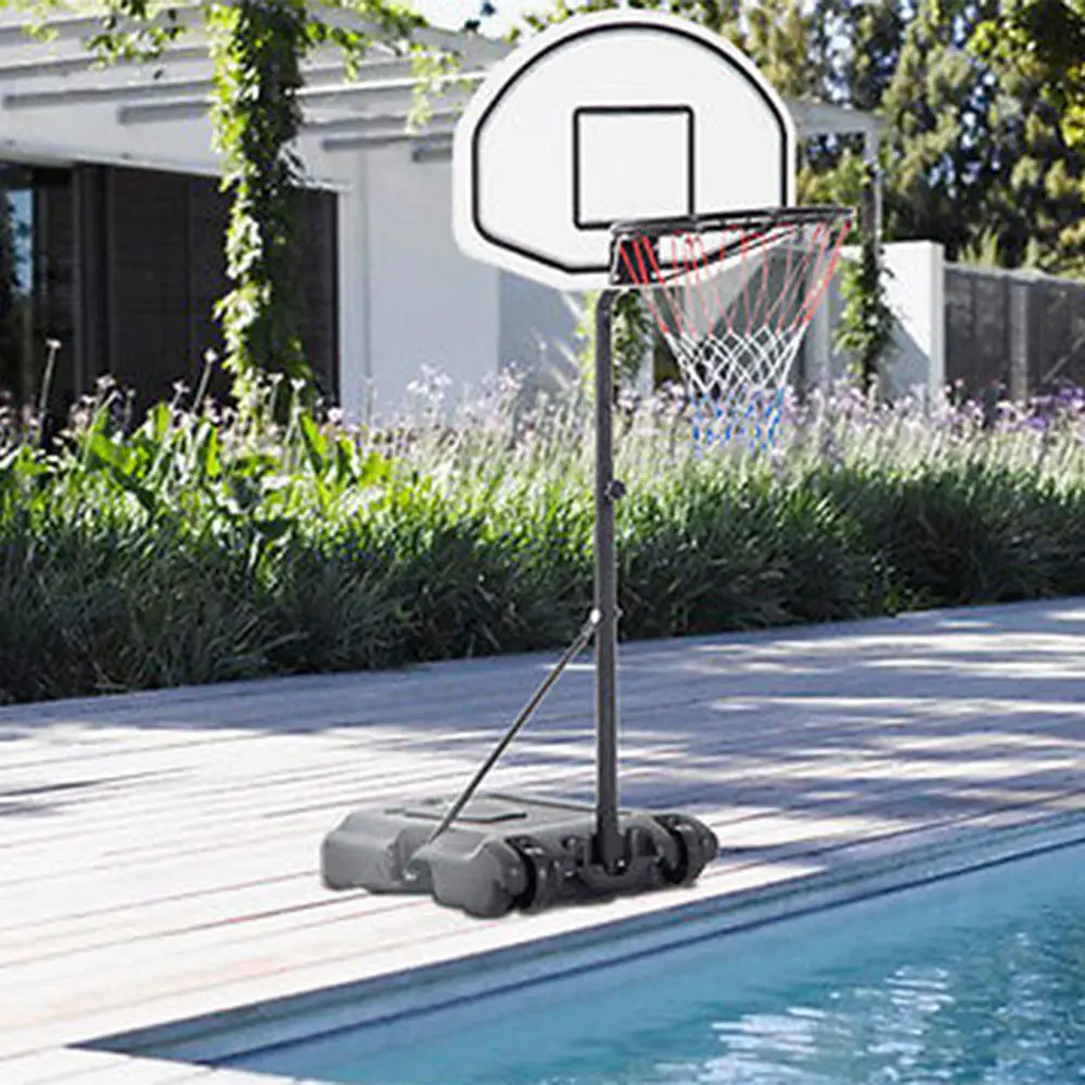 28" x 19" Pool Basketball Hoop System – Perfect for Poolside, Backyard, or Swimming Area Fun – Adjustable Height 115-135cm, No Tools Assembly, Water or Sand Weighted Base, Weatherproof Nylon Net & Easy Move Wheels
