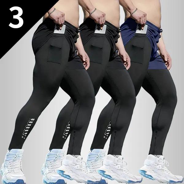 3 Pack Men's Compression Training Pants Breathable Stretch Athletic Pants with Pockets for Running, Basketball, Pilates & Gym Workouts, Compression Sports Wear, Fitness Joggers, Gym Training Pants fits