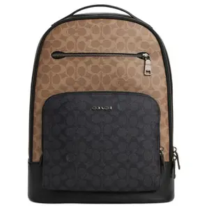 COACH Classic Monogram Leather Backpack for Men – Large Tan and Black