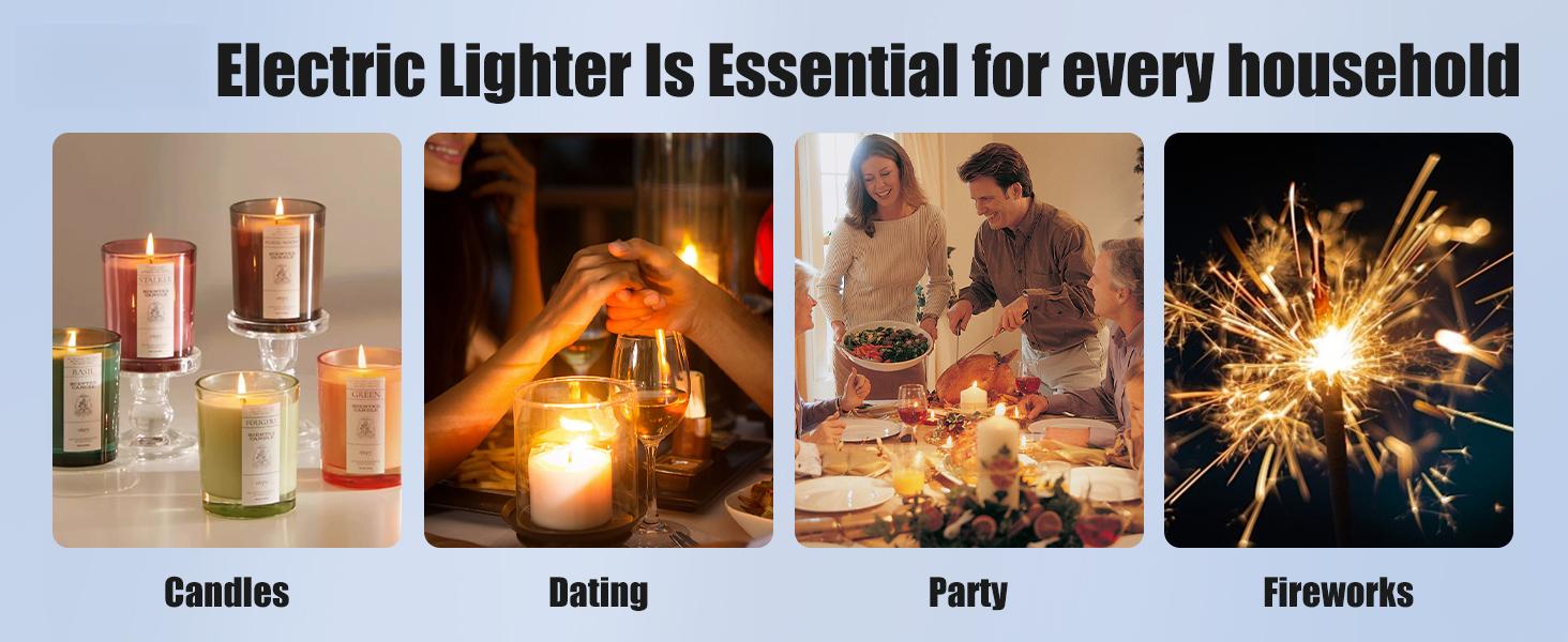 3 Pack Electric Candle Lighter USB Rechargeable Arc Lighter with Safety Lock, Windproof Flameless Plasma Long Matches Lighters for Candle, Grill, BBQ, Camping, Gas Stoves (Black,Pink,Blue)