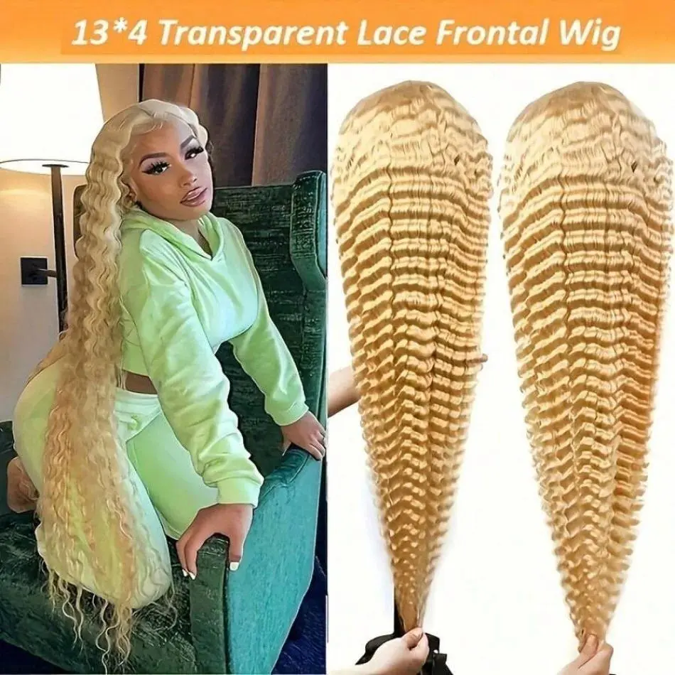 613 Hd Lace Frontal Wigs 13X6 Honey Blonde Colored Lace Front Wigs Deep Wave Human Hair Wigs Brazilian Curly 30 Inch 230 Density