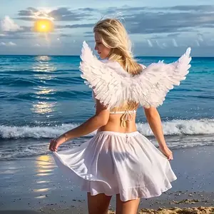 Elegant Angel Wings Set, Soft Feather-Like Wings with Heart Hairband, Durable Plastic Frame, Halloween Christmas Costume Party