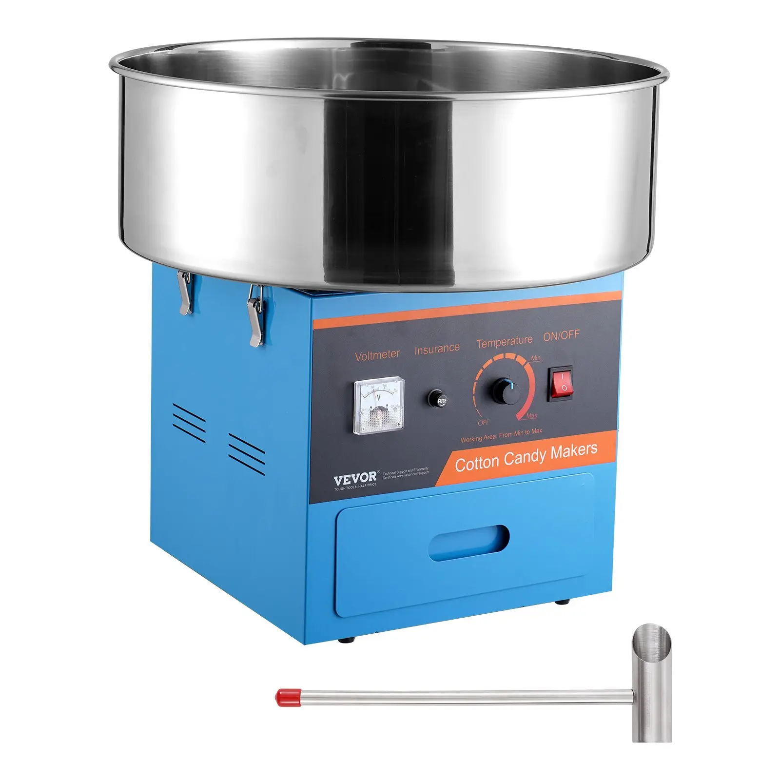 VEVOR 1000W Motor Countertop Electric Cotton Candy Maker, Commercial Stainless Steel Bowl Machine with Sugar Scoop & Drawer, 6 Candies Per Minute, Ideal for Kids' Birthday, Festivals, Blue