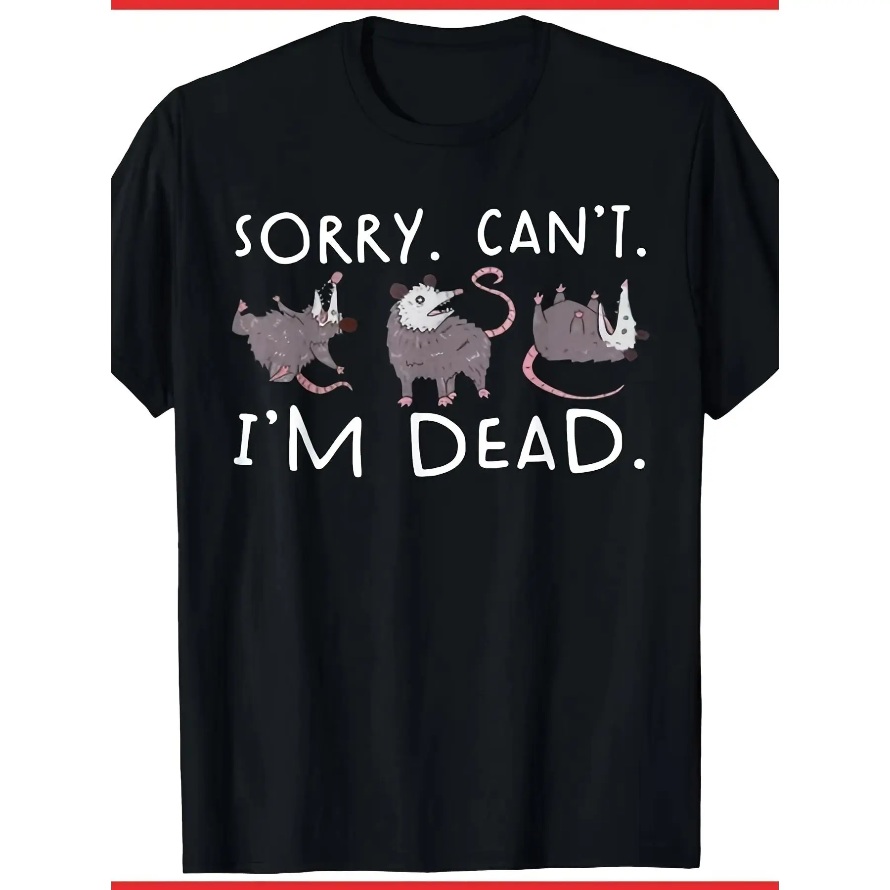 Men's Graphic T-Shirt - Humorous "Playing Possum" Opossum Print, 100% Cotton Knit, Short-Sleeve, Round Neck, Stretch, Casual Retro Streetwear Menswear, Tshirt, Machine Wash, Medium Length, Regular Size