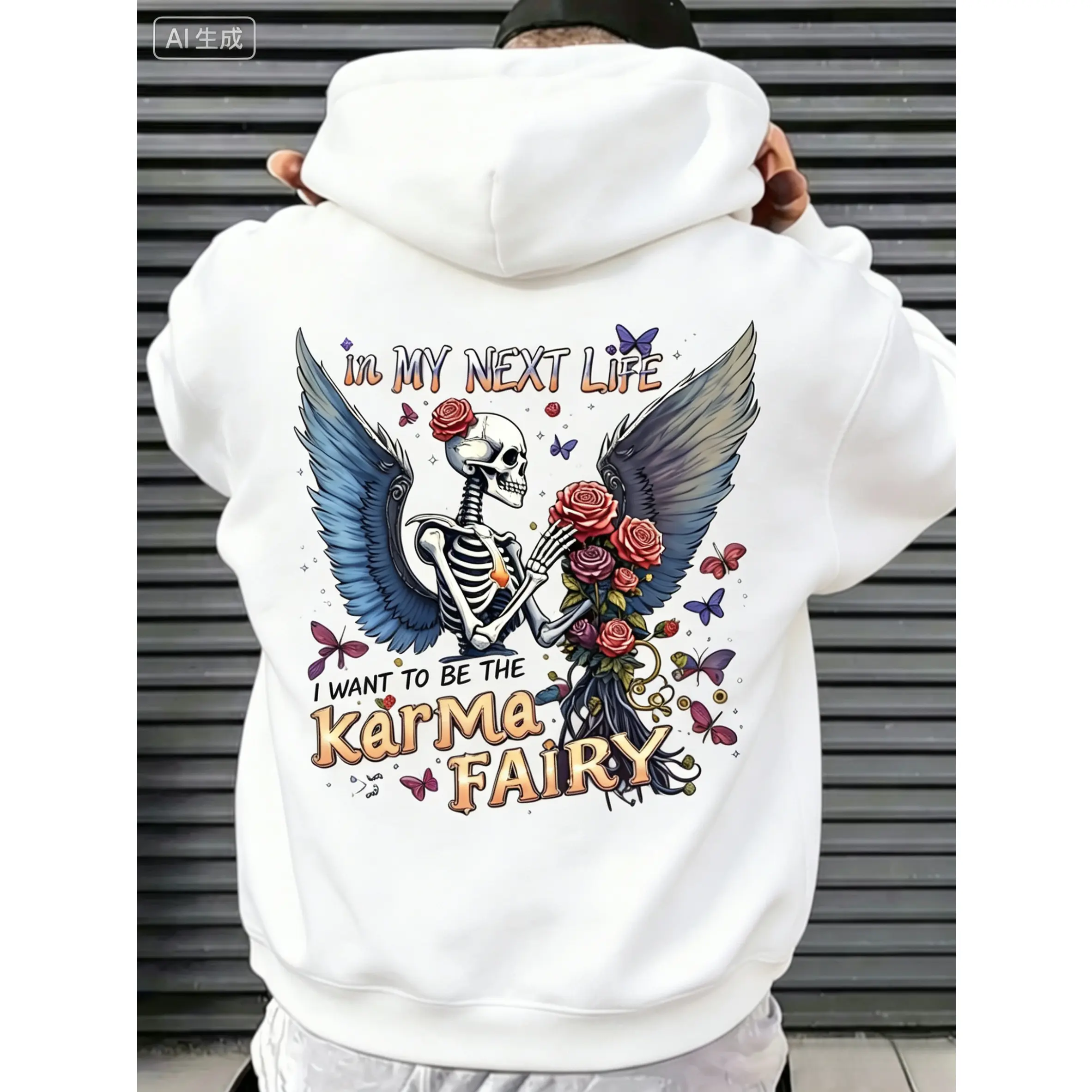Men'S Gothic Hooded Sweatshirt - Tim -Inspired in My Next Life I Want to Be a for KARMA Fairy & Just Keep Flying Print with Skeletal & Rose Design, Loose Fit Casual Pullover. This Stylish Athletic Hoodie Features Pockets hoodie