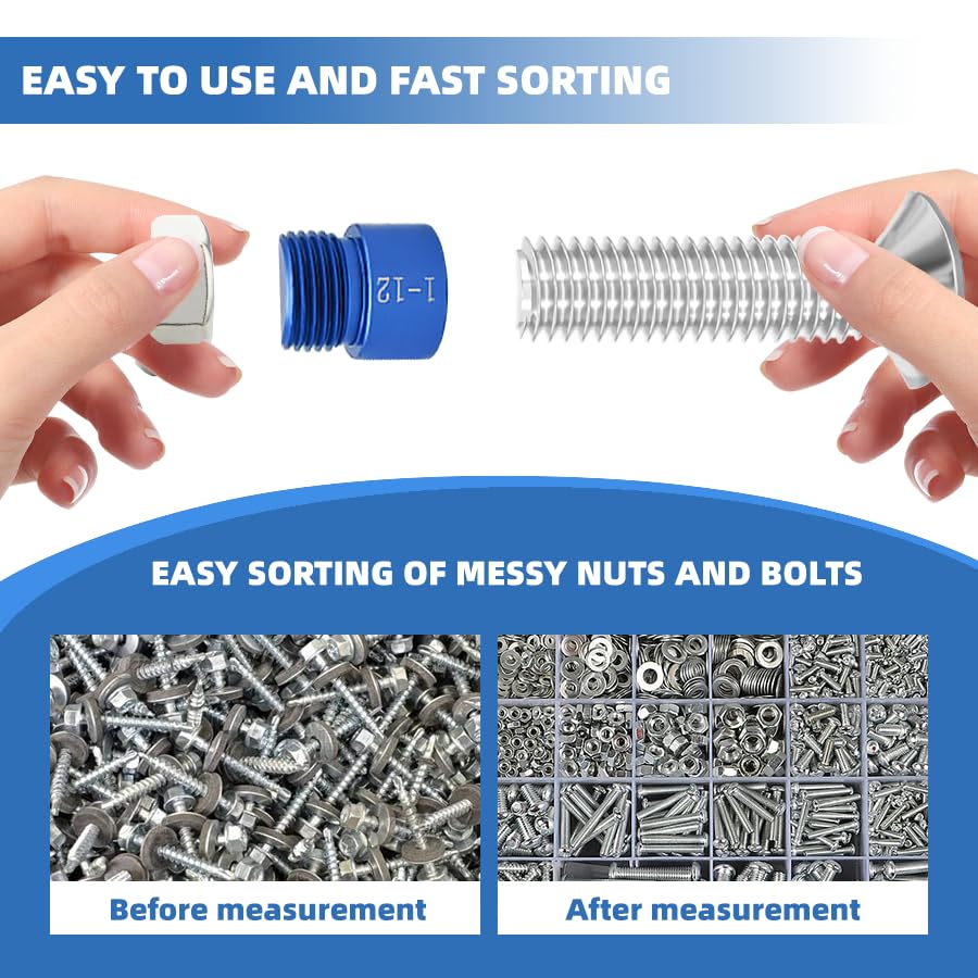 44PCS Nut and Bolt Thread Checker Kit, Thread Checker in Standard and Metric (23 Standard & 21 Metric), Bolt Size Finder Checker Thread Gauge for Quickly Identify