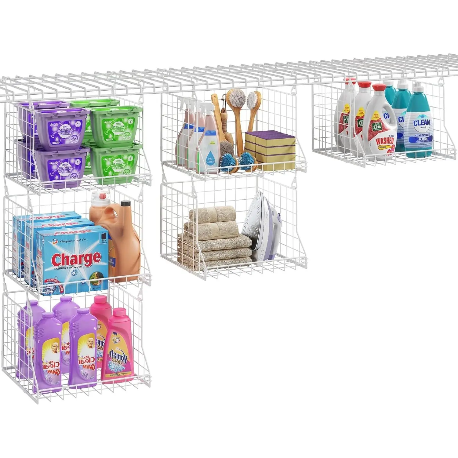 3-Tier Foldable Laundry Basket Organizer with Rotating Hooks - Space-Saving Over Washer and Dryer Shelf for Laundry Room Organization and Storage, Durable Wire Shelving Unit, White