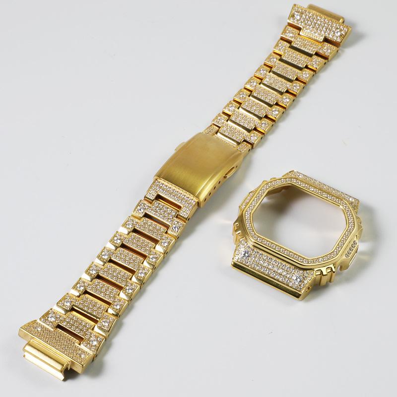 Casio small square diamond-encrusted metal watch case strap diamond watch accessories steel band