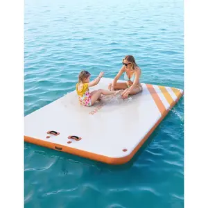 Inflatable Floating Dock Air Dock Platform, Floating Island Raft w/ Rope Ladder, Non-Slip Surface Swimming Water Platform for Pool, Beach, Ocean
