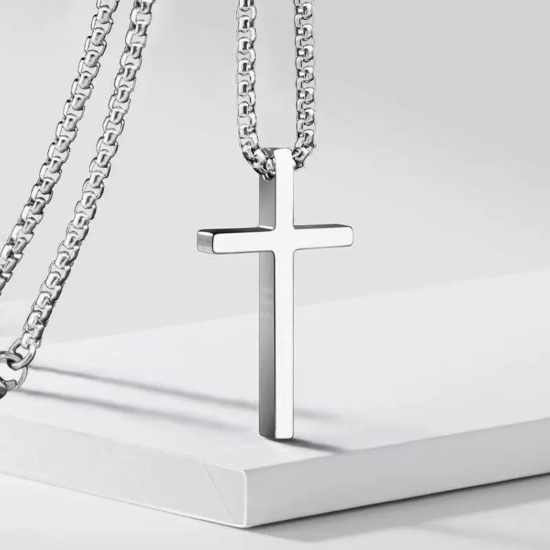 Titanium Alloy Cross Pendant Necklace, Trendy Maillard Style for Unisex Wear with 24 inch chain, Everyday Jewelry, Cross Shape