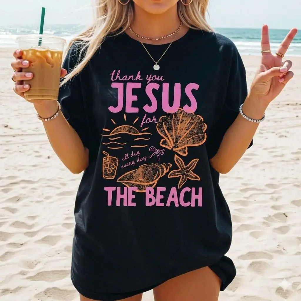 Thank you Jesus for the Beach T-Shirt, Beach Vacation Graphic Tee, Summer Beach Trip Shirt