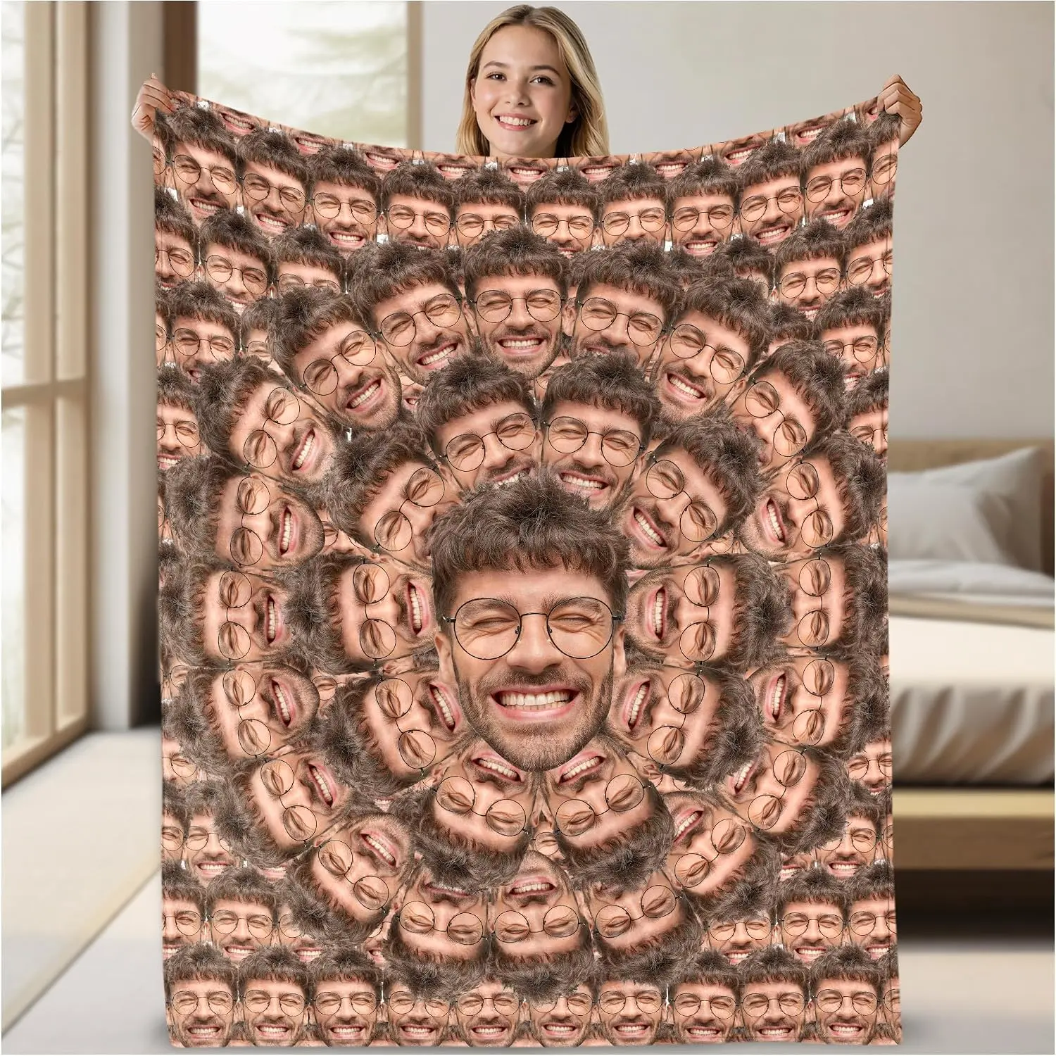 Custom Face Blanket with Pictures, Personalized Funny Face Blanket from Photo for Couple Family Pet Lover, Surprise Gift Ideas for Your Loved One On Thanksgiving Christmas Birthday