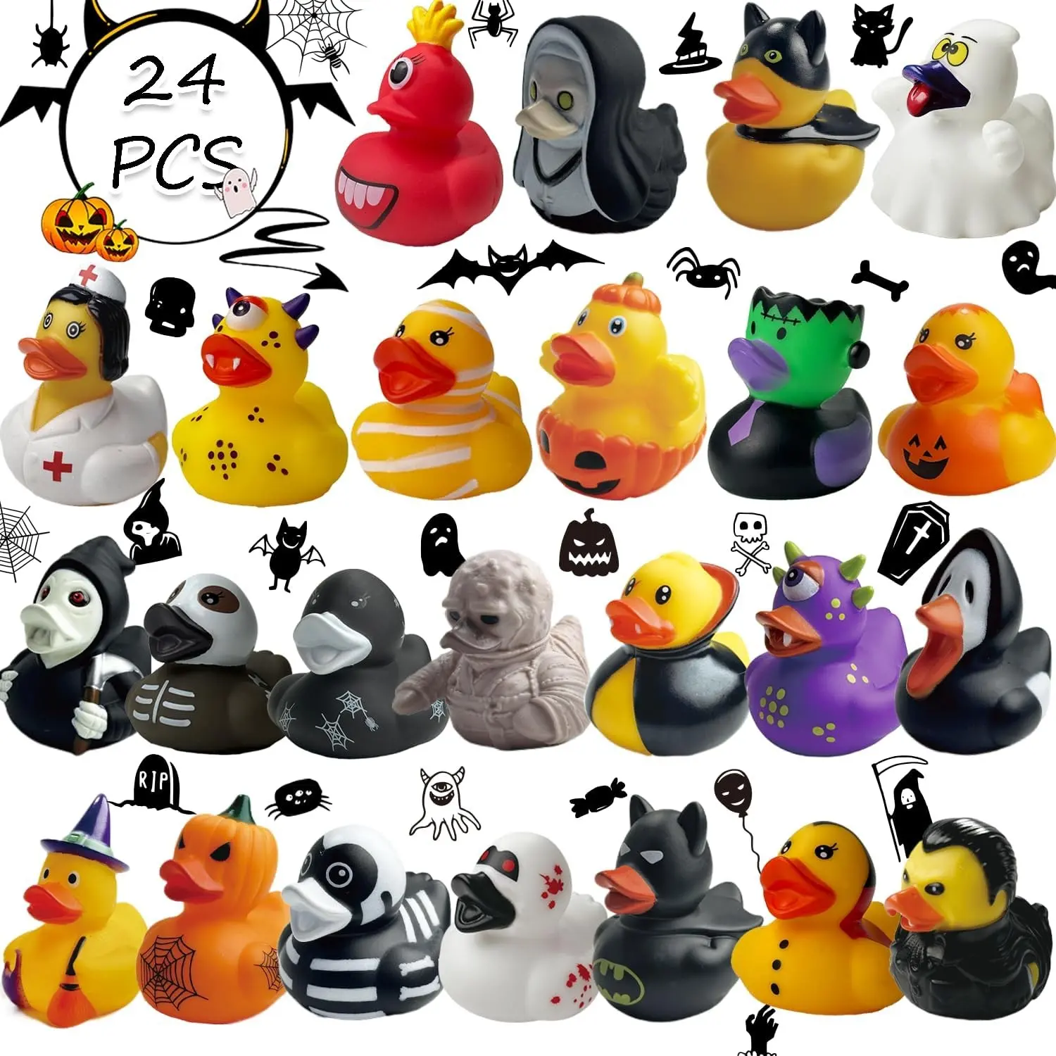 24 Pack Halloween Rubber Ducks in Bulk，Rubber Ducks Jeep Ducking with Gift box - Halloween Assortment Duckies for Jeep Duck Halloween Themed Cruise Duck for Pool, Party Favors, Birthday Gifts, Classroom Incentives, Bath Gift