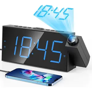 Digital Projection Alarm Clocks for Bedrooms - Large LED Display, 180° Rotatable Projector, 5-Level Dimmer, USB Charger, Battery Backup, Loud Dual Alarms for Kids Elderly Heavy Sleepers, Snooze, 12/24H, DST