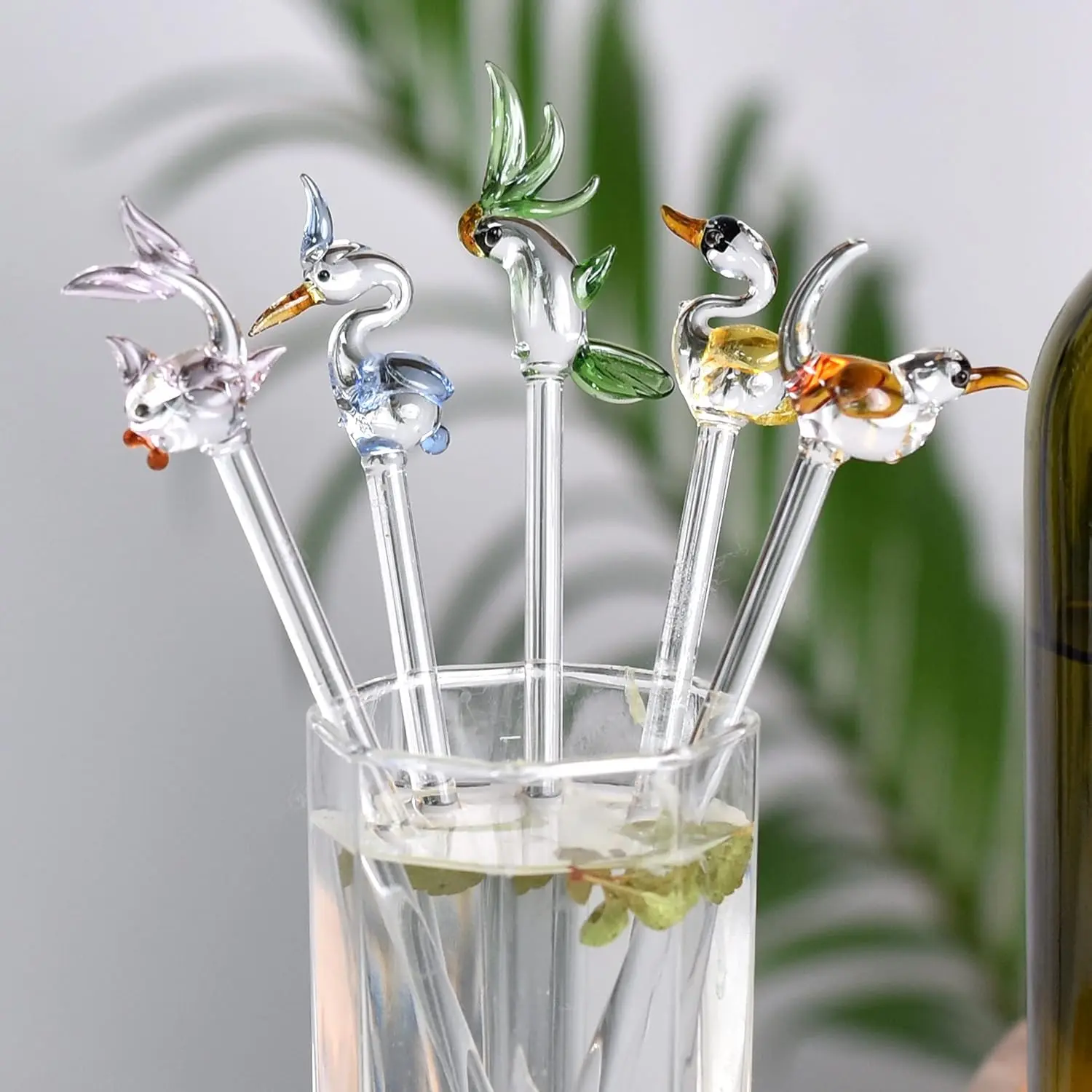 6 Pieces Glass Drink Stirrer- Glass Swizzle Sticks- Cocktail Stir Sticks for Coffee Bar- Coffee Stirrers Reusable- Mixing Sticks- Coffee Bar Accessories- Drink Mixer- Cocktail Accessories