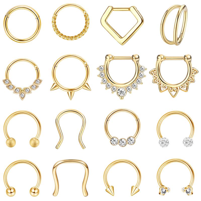 Drperfect 16G Septum Rings Stainless Steel Daith Earrings Nose Rings CZ Cartilage Helix Tragus Septum Clicker Piercing Jewelry