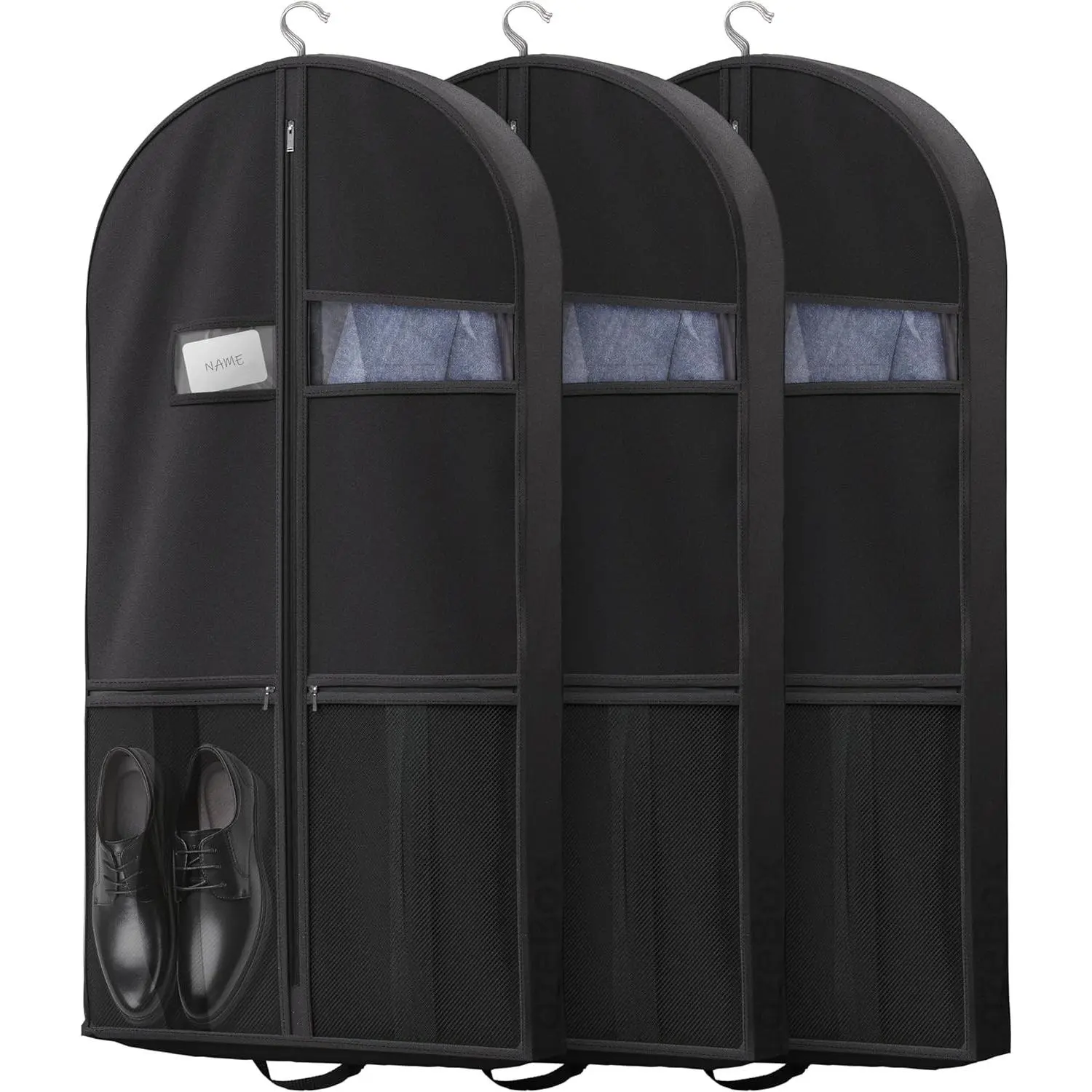 43" Travel Garment Bag with Accessories Zipper Pocket, Heavy Duty Suit Bag for Suits, Tuxedos, Dresses, Coats, Black, 3 packs