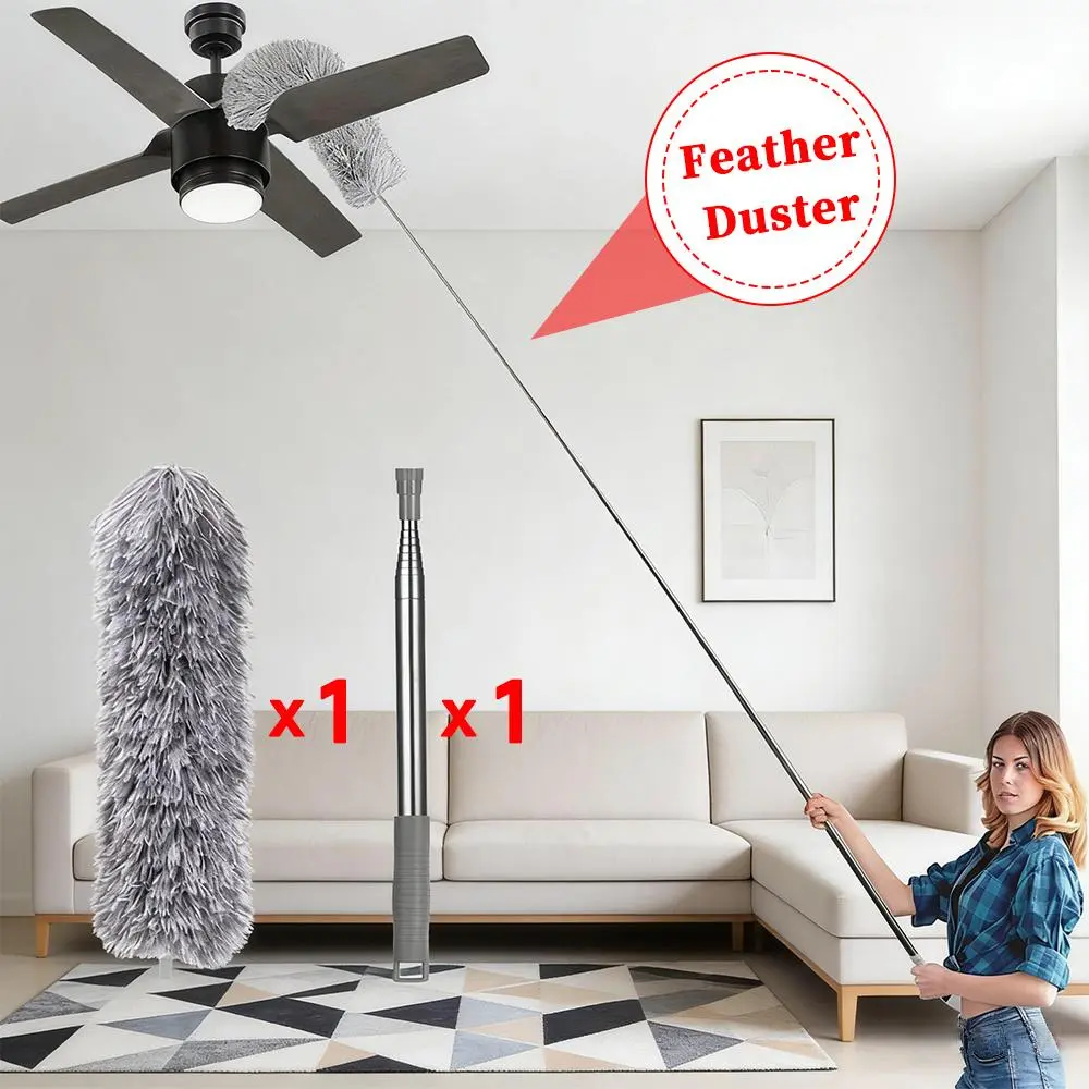 FAXHION Feather Extendable Microfiber Duster - Adjustable Long-Handled Tool with Washable Bendable Head, Blind Cleaner, Dust Bucket Contains Telescopic Rod +1 Dust D, Blind Cleaner Duster Tool