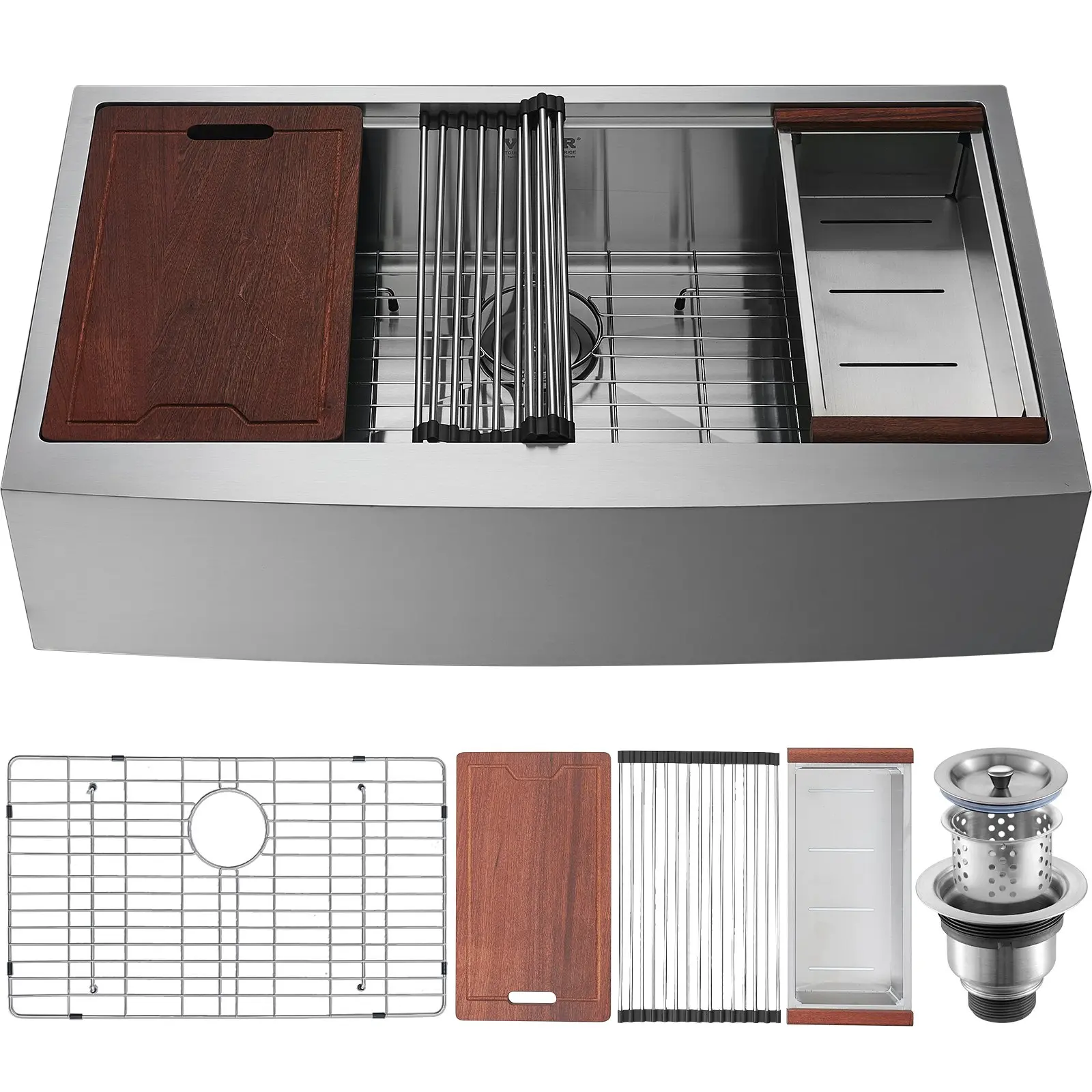 VEVOR Farmhouse Kitchen Sink, 304 Stainless Steel Drop-In Sinks, Top Mount Single Bowl Basin with Ledge Accessories, Household Dishwasher Sinks for Workstation, Prep Kitchen, and Bar Sink, 36 inch