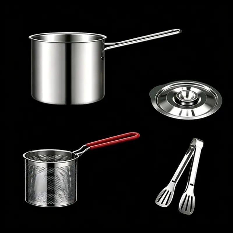 Stainless steel frying pan set 4.53 * 4.72 single mini pan, including frying pan, filter basket and food clip, rust proof portable cookware, suitable for home kitchen cooking potato chips, chicken wings