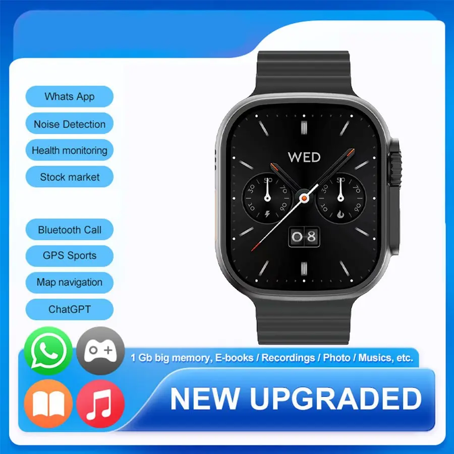 Ai Smartwatch Compatible Android iOS, 2.2 Inch HD Screen, Bluetooth-compatible Calling, Fitness Tracker, IP68 Waterproof, Heart Rate & Sleep Monitoring