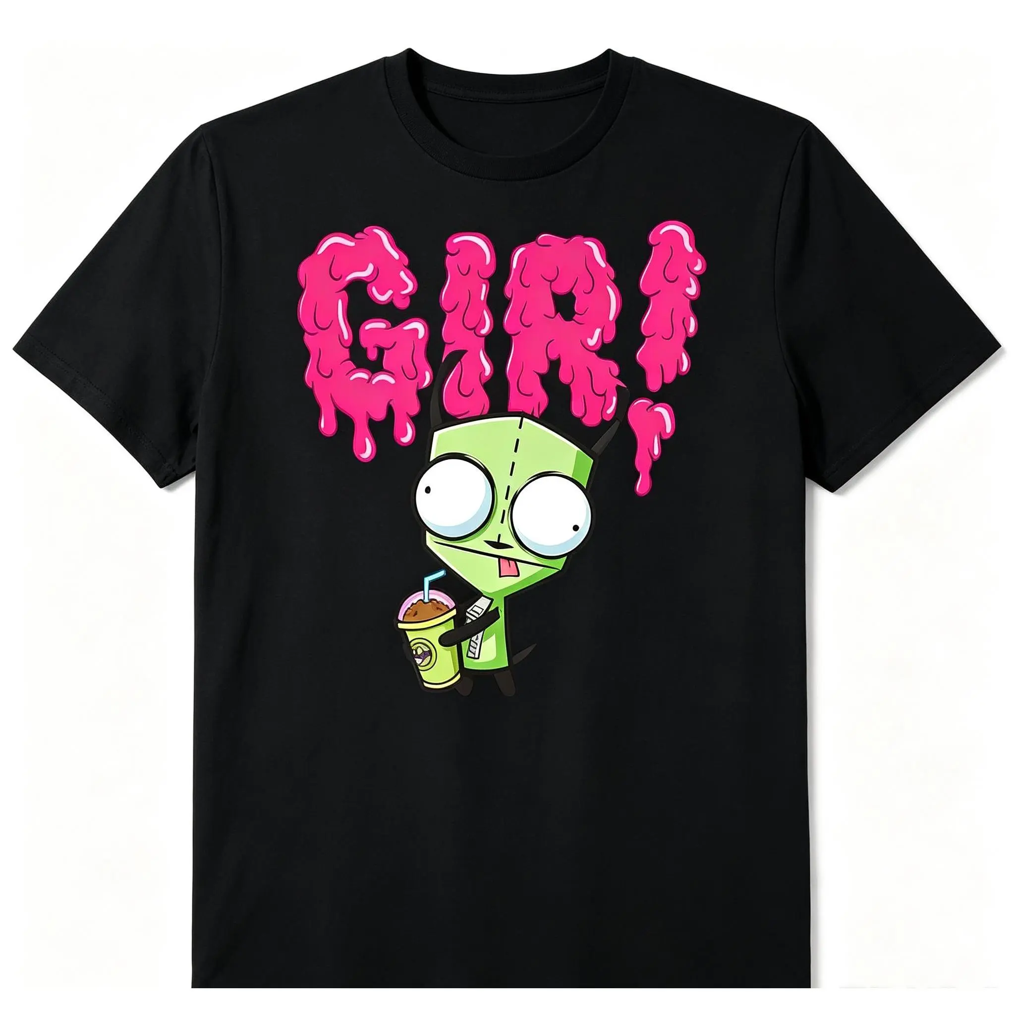 Unisex Character Graphic T-Shirt with Slime Print, Fitted Shortsleeve Round Neck Basic Casual Top for All Seasons, Clothes