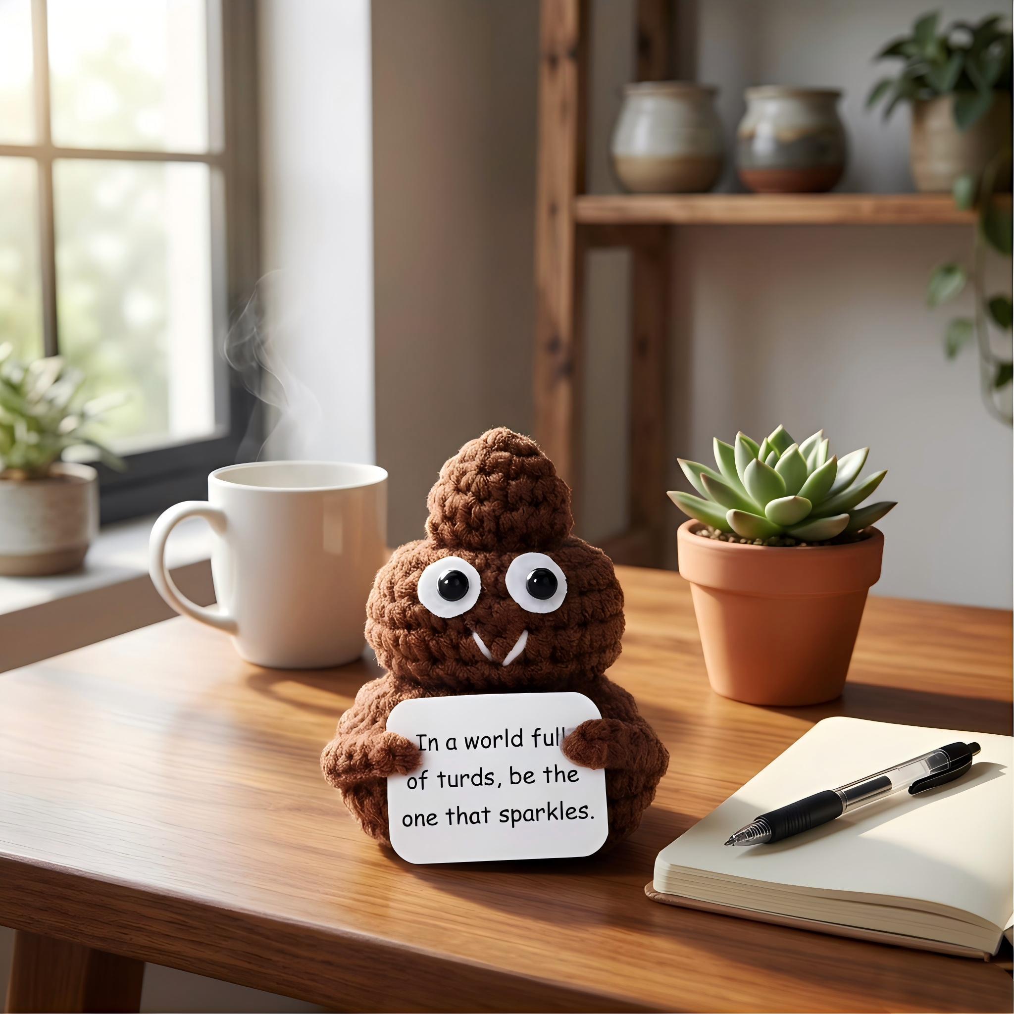 dorable Handmade Knitted Poop Doll Emotional Support Plush Soft Squeezable Stress Relief Toy Ideal Christmas Presents Holiday Gifts Birthday Gifts For Women Men Him Teacher Appreciation Small Cute Gift Bag Pendant Desk Decor Travel Companion Party Favor