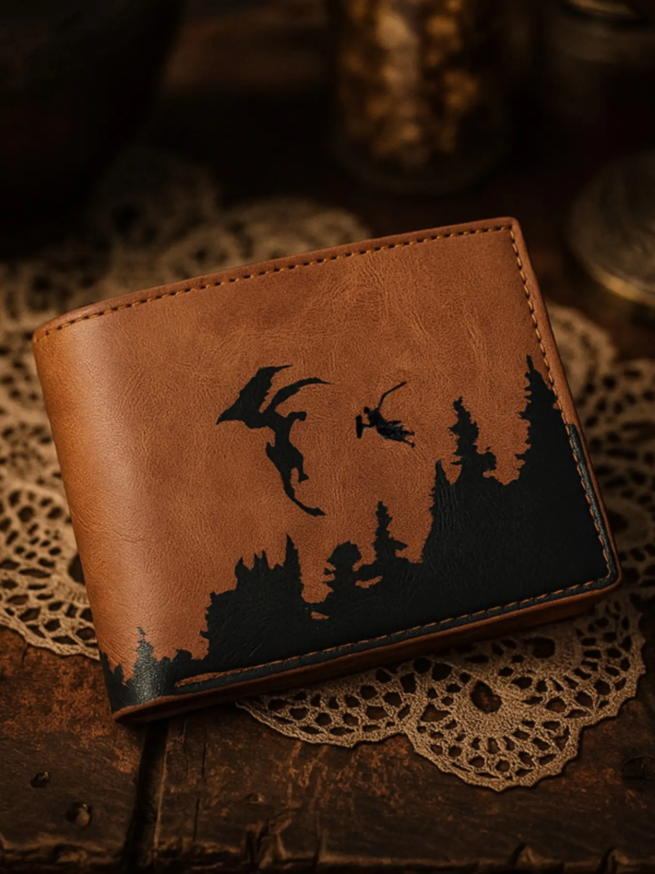 Leather Dragon Warrior Themed Wallet, Unique Design, Durable Leather Material, Perfect Gift for Fans, Stylish Accessory