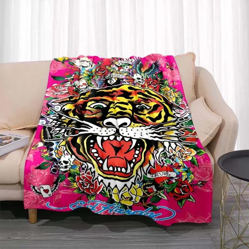 3dED- HARDY Tattoo Tiger Skull Blanket Living Room Bedroom Sofa Soft and Comfortable Warm Blanket Office Leisure Blanket