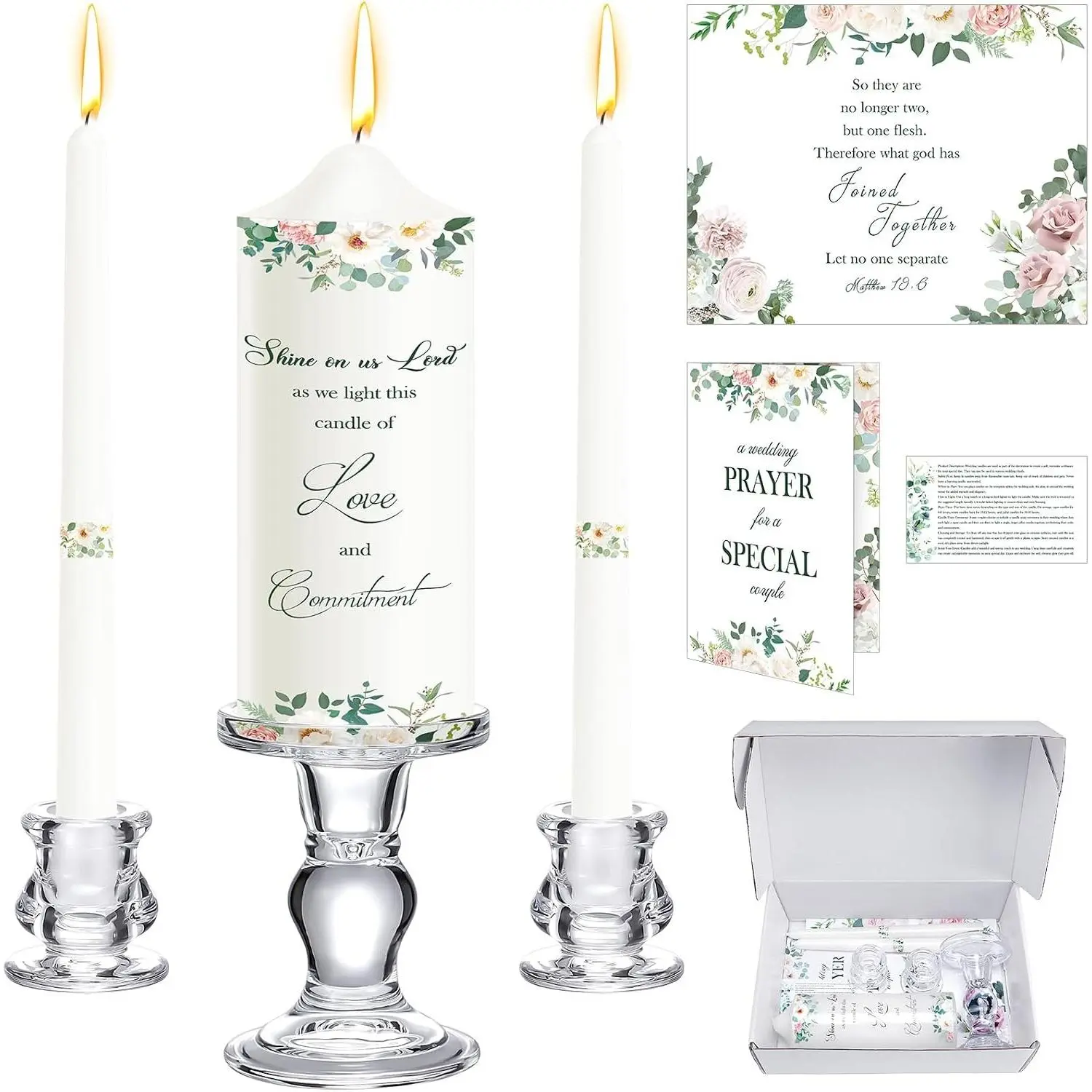 3 Pack Unity Candles with Glass Holder for Wedding Ceremony Wedding Unity Taper Candles Religious Ceremony Accessories Marriage Decor for Newly Couple Anniversary Church Events Gifts