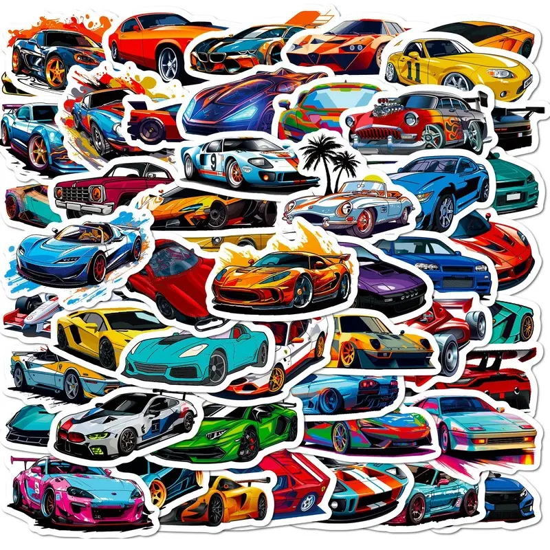 50 cool racing car stickers,  cartoon trendy personalized DIY supercar racing graffiti stickers
