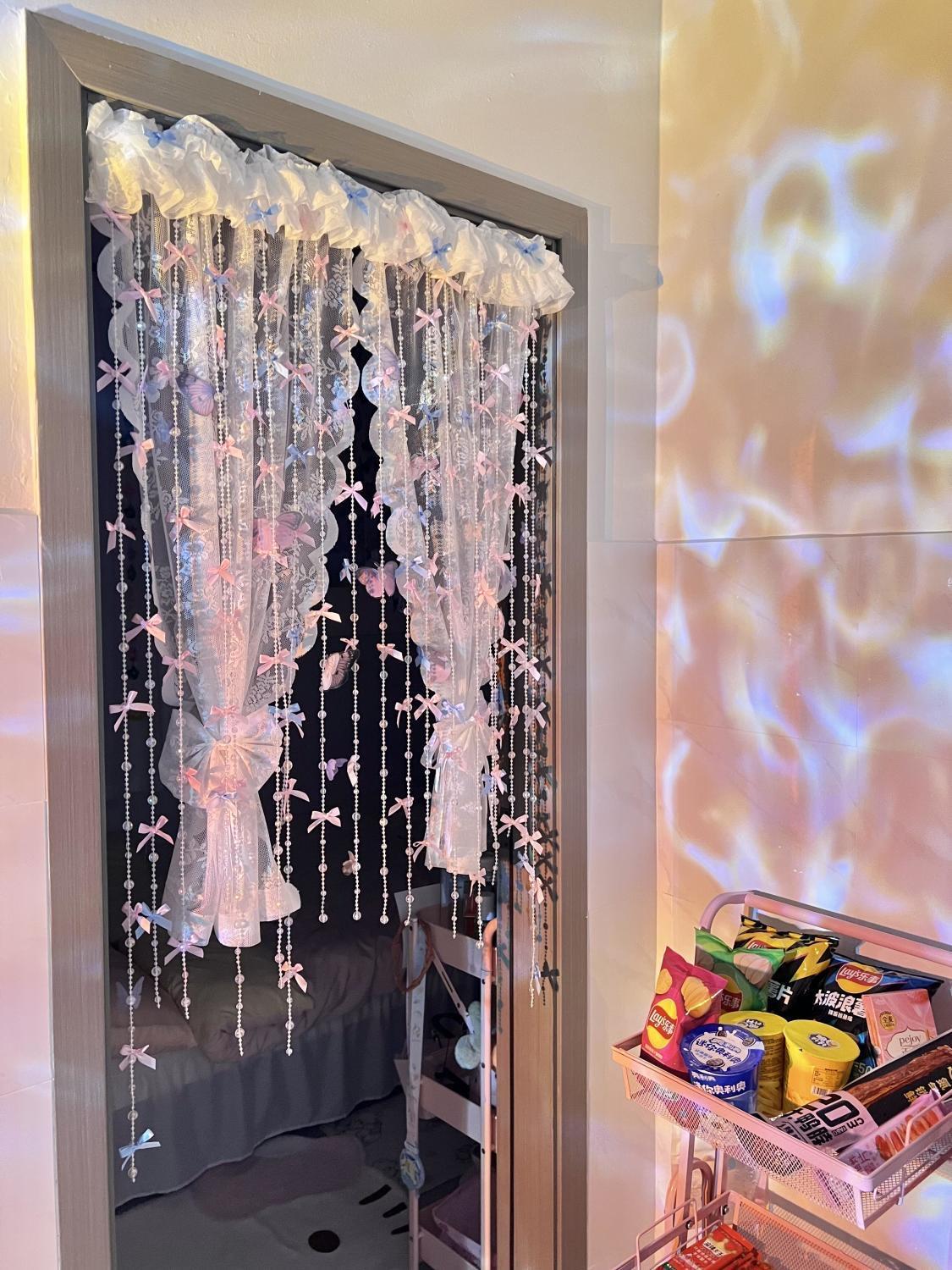 Beaded Door Curtain with Bow, Hanging String Curtain for Bedroom Closet, Aesthetic Room Decor