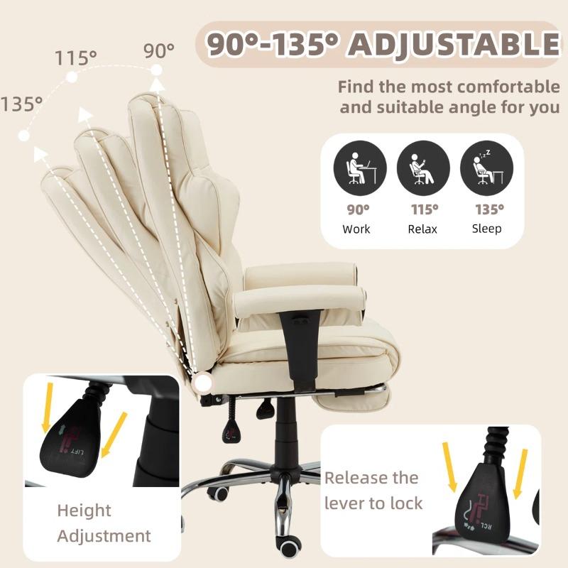 Ergonomic Executive Office Chair with 6-Point Massage and Footrest, Adjustable Reclining Faux Leather Desk Chair with Padded Armrests and Swivel Wheels