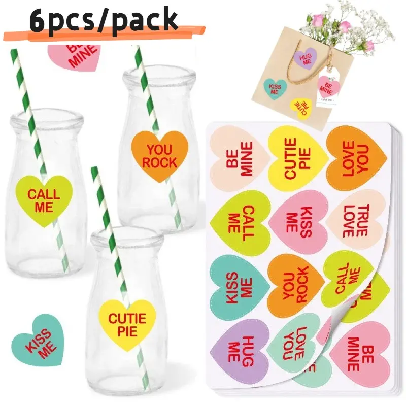6 Sheets Heart Stickers, Self-Adhesive Labels, Valentine's Day Love Stickers, Envelope Gift Stickers, Perfect for Romantic Gifts