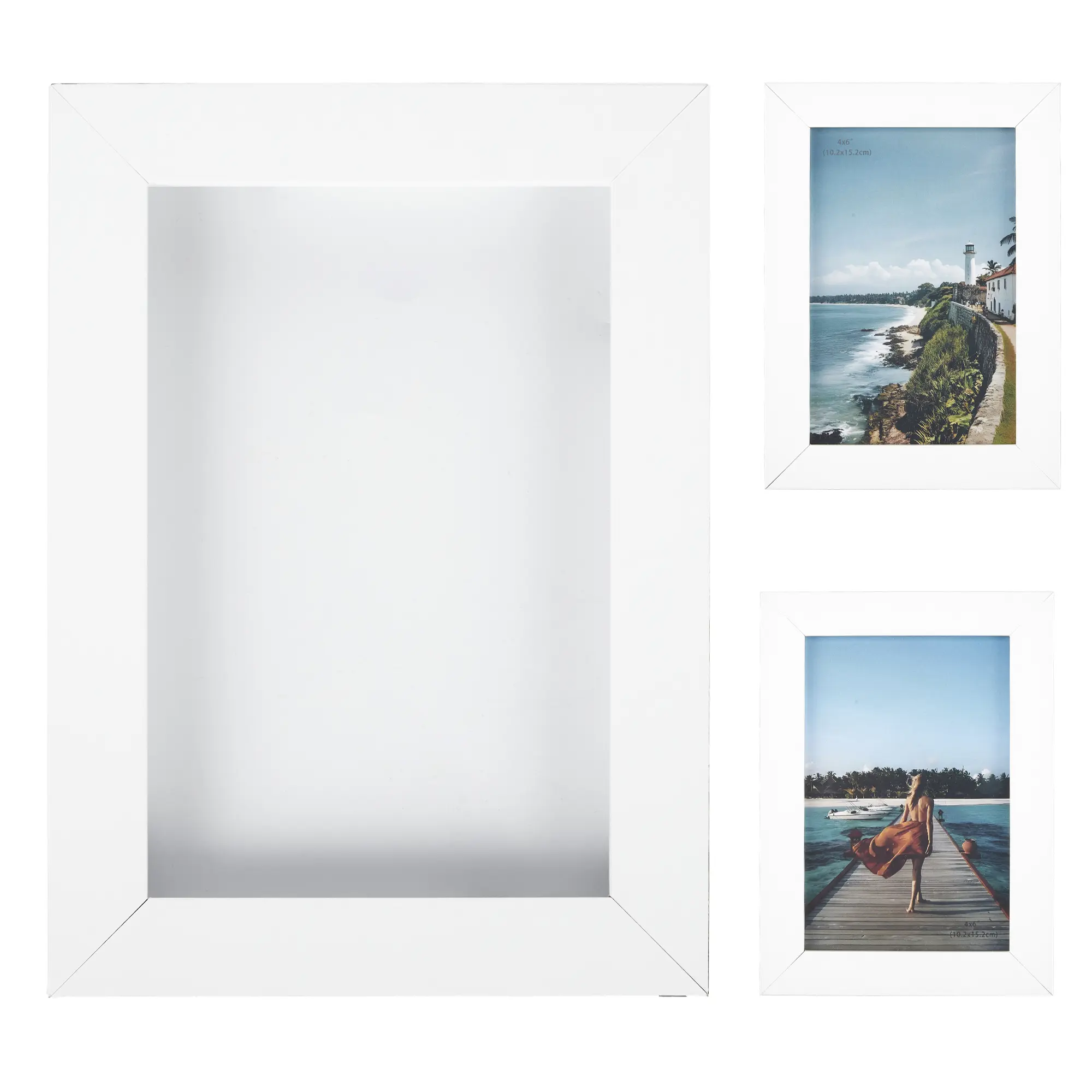Minimalist White MDF Rectangular Wood Frame 9-Pack 4x6 Collage Set - Home Decor Photo Frames with High-Transparency Glass, Mountable for Gallery Display Hanging Art Decoration