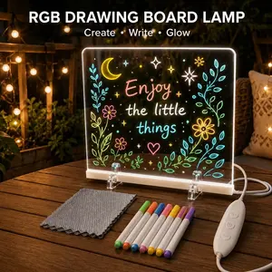 USB RGB Drawing Board Lamp, Acrylic LED Message Board with 7 Colors, 5 Brightness Settings, 3 Flash Modes, DIY Erasable Writing Light Board, Night Light, Desk Decor And Advertising Board for Professional Art Use