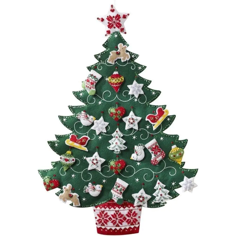 Felt Applique Advent Calendar Kit, 17 by 24-Inch, Nordic Tree, Green, Ideal for Christmas Countdown DIY Decoration, Model 86584